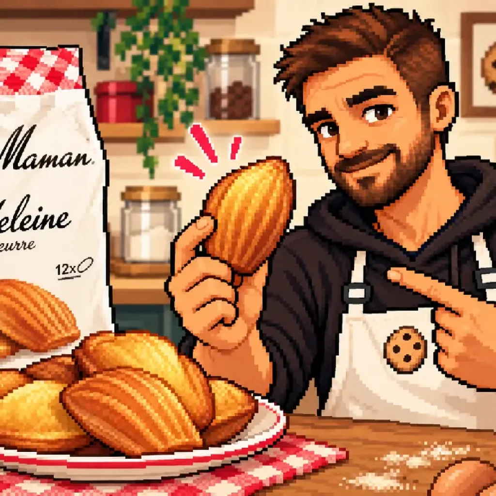 Alban présente des madeleines pur beurre façon Bonne Maman, en pixel art